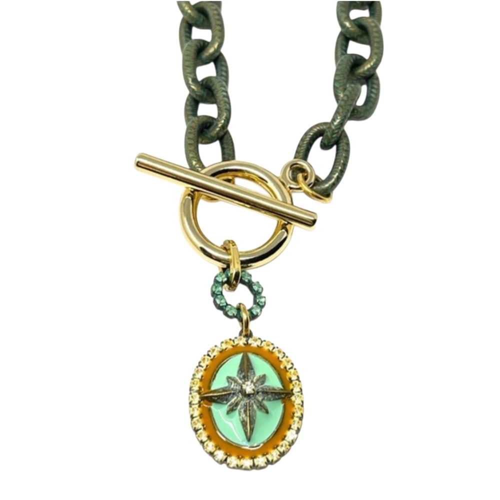Anthropologie Tova Statement Toggle Chain Enamel Pendant Necklace - Picture 2 of 6